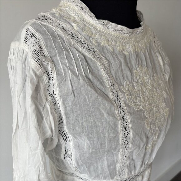 FREE PEOPLE Victorian Waisted Mini Dress Size 6 Boho Cottagecore Prairie Coastal - Picture 9 of 16